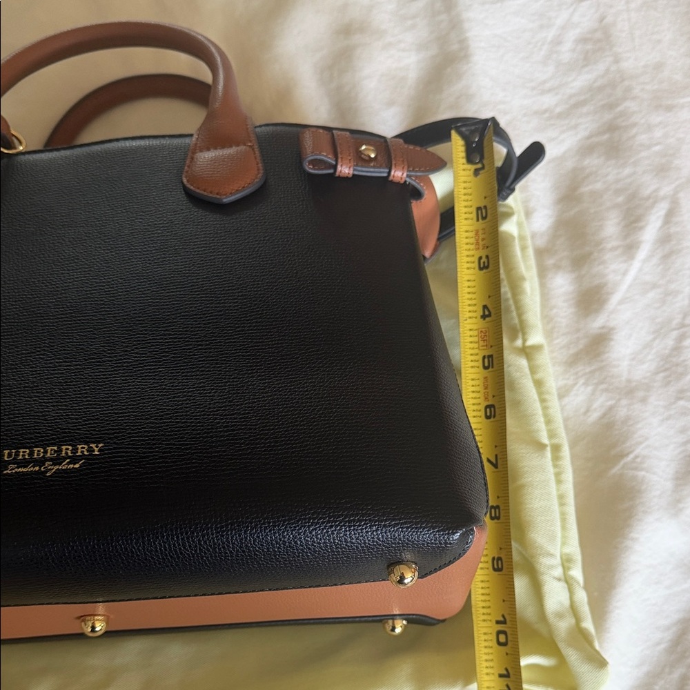 Burberry Black Leather Satchel with Brown Handles and Gold Hardware - Picture 3 of 11